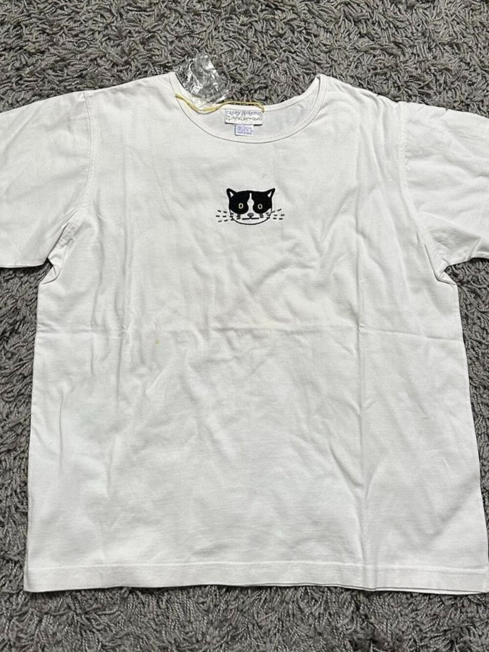 90s Deadstock Cat Embroidered Bedazzled Tee Size L